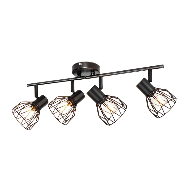 EPTL9006 Modern 4-Light Adjustable Ceiling Spotlight | Industrial Black Track Light with Glass Shades for Living Room and Kitchen