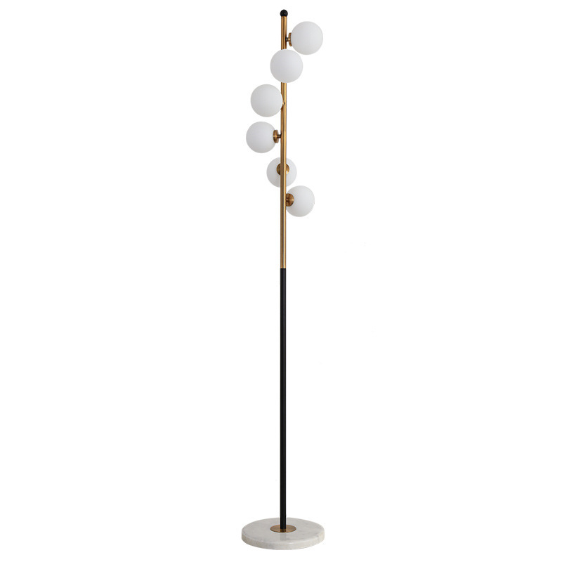 EP-FL-12 Modern Multi-Head Glass Globe Floor Lamp | Gold & Black Standing Lamp with Marble Base for Living Room, Bedroom, Hotel