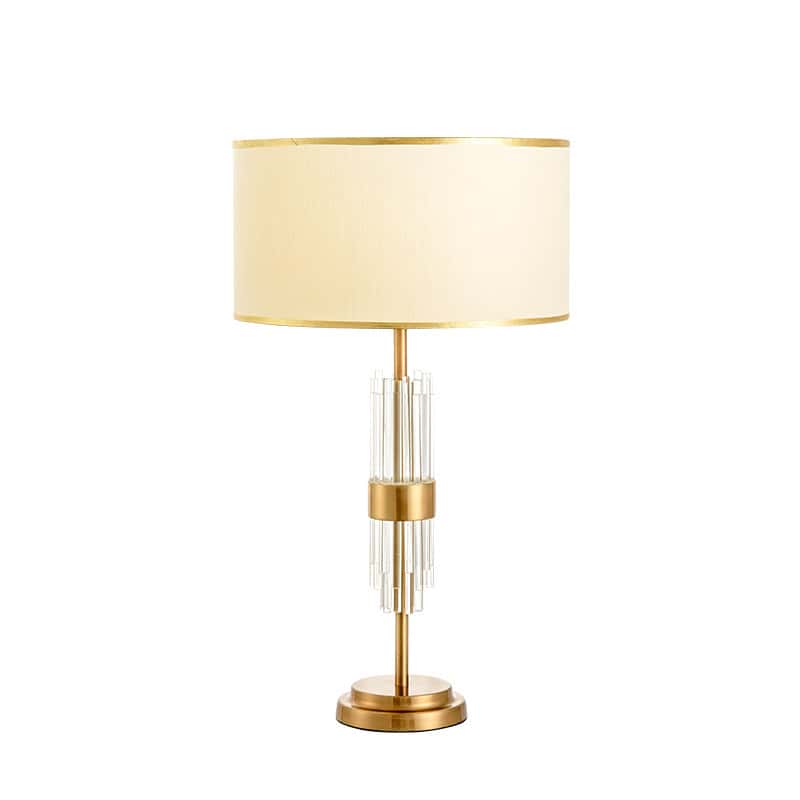 EPTL8523 Modern Elegant Table Lamp with Golden Finish and Glass Decoration, Fabric Shade Nightstand Light for Home Office