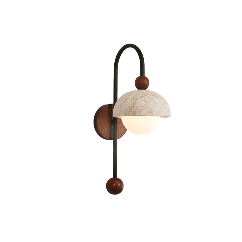EP-ST041 Modern Terrazzo Wall Lamp with Wooden and Metal Frame Minimalist Decorative Sconce Light for Bedroom and Hallway