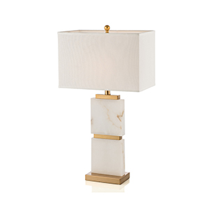 EPTL8476 Luxury Green Marble and Iron Table Lamp with Fabric Shade Modern Bedside Light