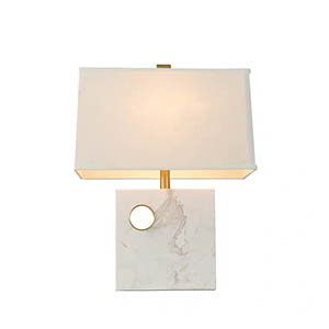 EPTL8473 Luxury Square Marble Base Table Lamp with Gold Accents and White Fabric Shade, Perfect for Contemporary Interiors