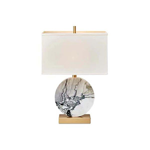 EPTL8455 Modern Stone Table Lamp with Rectangular Fabric Shade Artistic Round Marble Base and Brass Accent