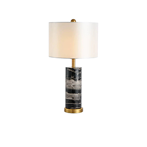 EPTL8454 Modern Black Marble Table Lamp with White Fabric Shade Luxury Bedside Light with Brass Base