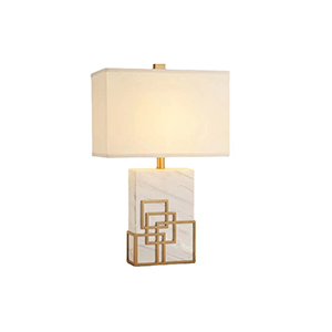 EPTL8460 Luxury LED Table Lamp, Marble Base with Geometric Gold Accents and White Fabric Shade for Elegant Home & Office Lighting