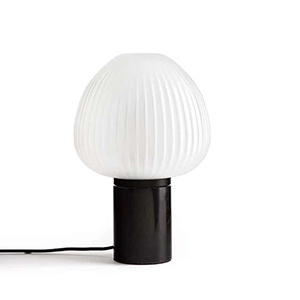 EPTL8440 Elegant White Frosted Glass Mushroom Table Lamp with Black Stone Stand Contemporary Accent Desk Light
