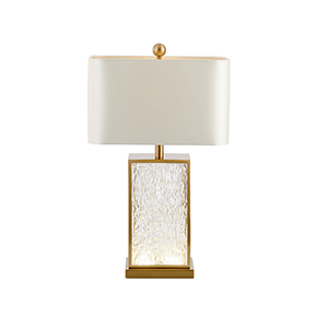 EPTL8423 Luxury Glass Table Lamp with Gold Base and Fabric Shade | Modern Hotel Bedside Desk Light