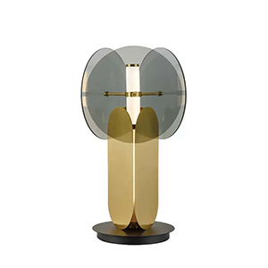 EPTL8439 Modern Designer Table Lamp with Smoked Glass Discs | Minimalist Decorative Bedside Light for Hotel & Home