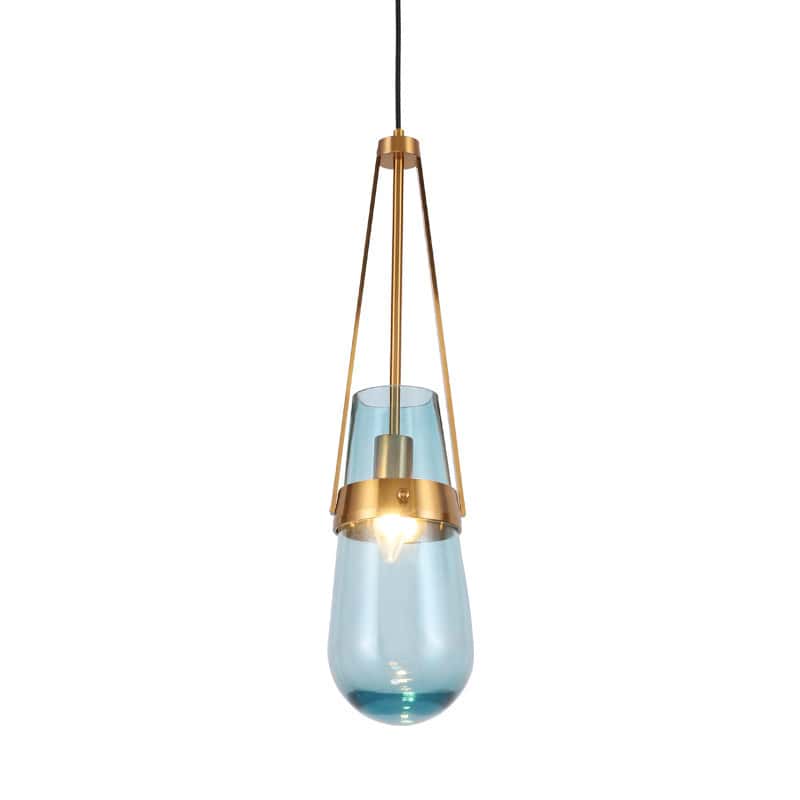 EPPL8009 Modern Blue Glass Pendant Light Nordic LED Hanging Lamp with Gold Metal for Dining Room Bar