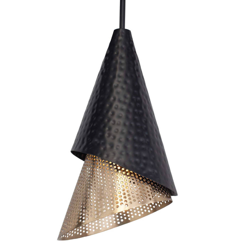 EPPL9042 Modern Black & Gold Layered Cone Pendant Light Double-Layer Metal Shade with Perforated Design for Dining & Living Spaces