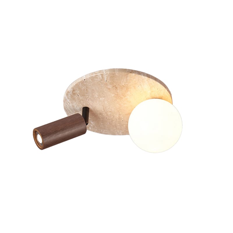 EPCL9073 Dual Light Ceiling/Wall Lamp | Wabi-Sabi E14 Globe & Adjustable Spotlight | Stone Texture Minimalist Lighting Fixture