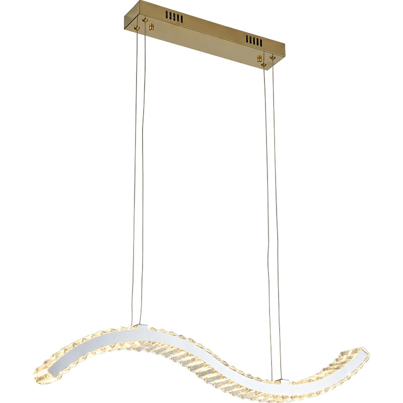 EPPL9080 Modern Luxury Curved Crystal LED Pendant Light, Gold Wave Shape Chandelier for Dining Room & Living Room