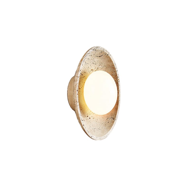 EPWL9089 Sculptural Oval Stone Wall Lamp | Wabi-Sabi E14 Globe Sconce Light | Bowl-Inspired Decorative Minimalist Lighting