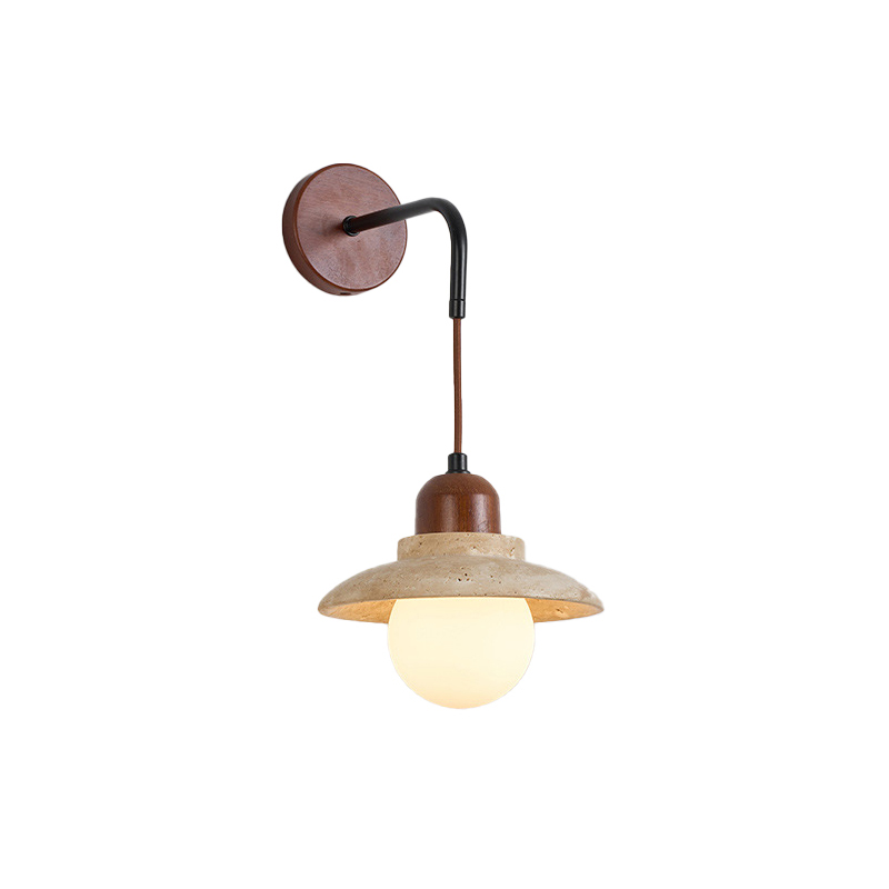 EPWL9092 Wabi-Sabi Hanging Wall Lantern | E14 Resin Stone & Wood Wall-Mounted Pendant Light | Minimalist Dome Globe Sconce