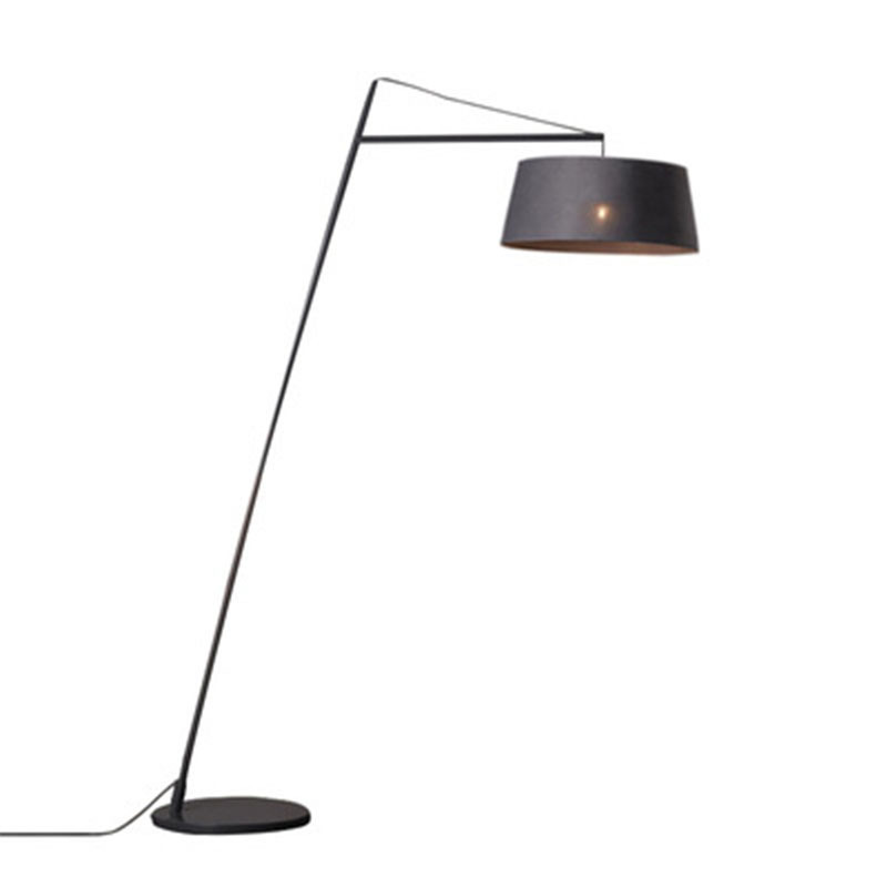 EPFL9103 Modern Slanted Iron Floor Lamp with E27 Base LED Fabric Drum Shade Minimalist Black Standing Light