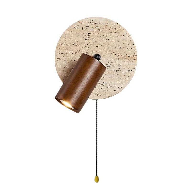 EPWL9110 Natural Yellow Travertine Wall Lamp | Wabi-Sabi Wooden LED Sconce with Pull Chain Switch