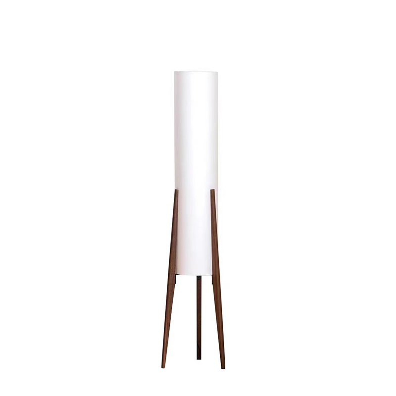 EPFL8155 Minimalist Wooden Tripod Floor Lamp with White Fabric Cylinder Shade for Living Room or Bedroom