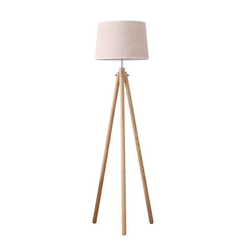 EPFL8005 Modern Tripod Floor Lamp Natural Wood Base and Fabric Drum Shade for Home/Office Decor