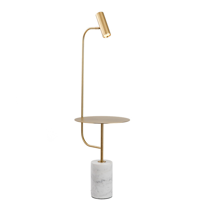 EPFL8305 Modern Side Table Floor Lamp | Minimalist Gold Metal Standing Light with Marble Base for Living Room & Bedroom