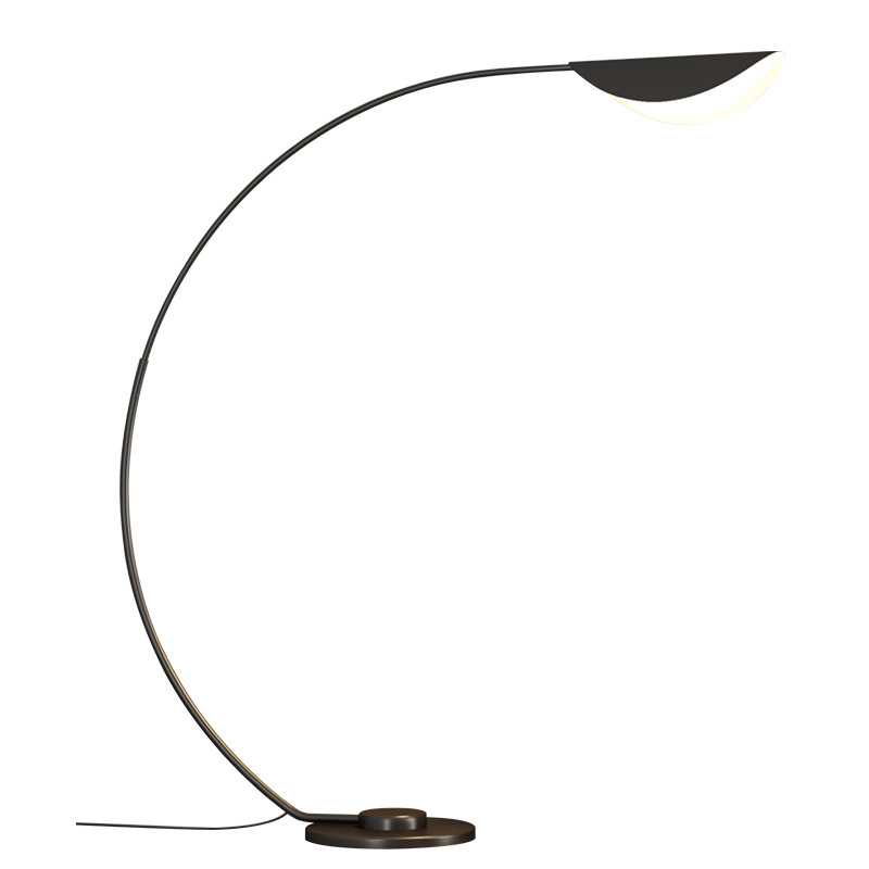 EPFL8343 Minimalist Arc Floor Lamp with Black Dome Shade Modern Curved Standing Light