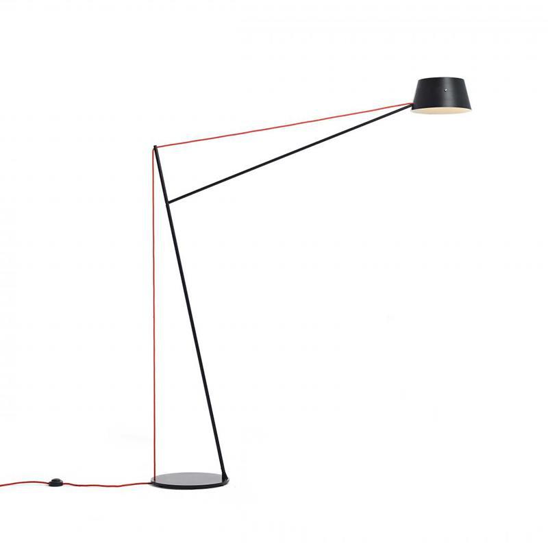 EPFL8044 Minimalist Geometric Floor Lamp with Red Cable Adjustable Black Iron LED Standing Light