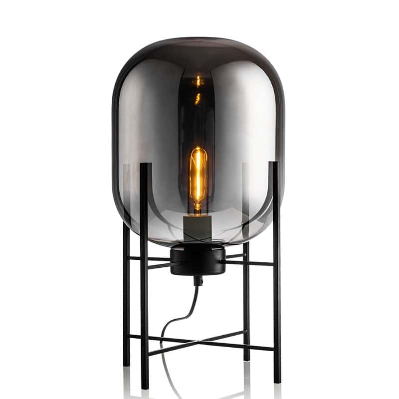 EPTL8050 Industrial Smoked Glass Dome Table Lamp | Modern Black Metal Frame Light