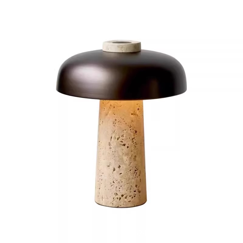 EPTL9115 Modern Travertine Stone Table Lamp with Bronze Dome Shade