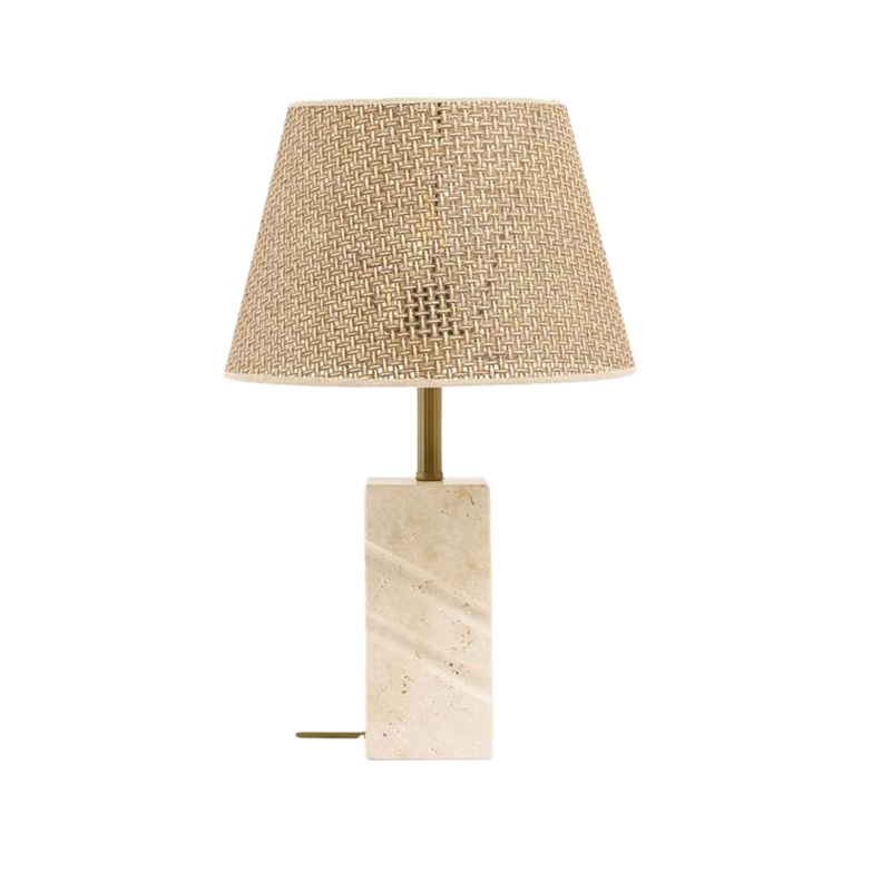 EPTL9135 Luxury Travertine Base Table Lamp with Woven Fabric Shade