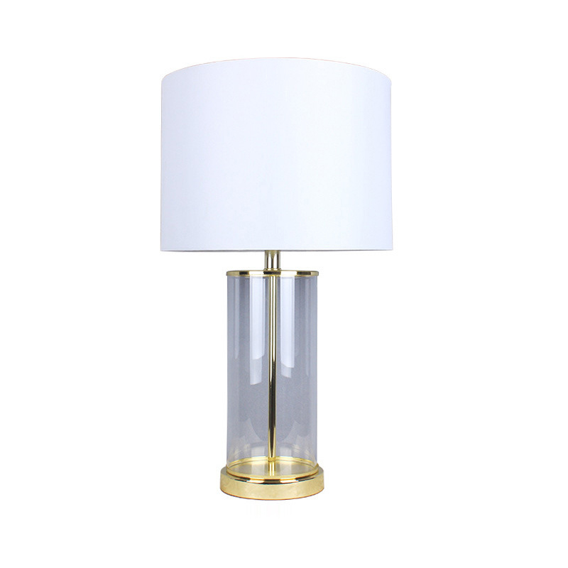 EPTL9142 Modern Glass Table Lamp with White Fabric Shade, Luxury Gold Metal Bedside Lamp for Bedroom Living Room