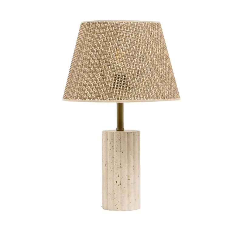 EPTL9147Modern Stone Base Table Lamp with Woven Shade｜Designer Bedside & Hotel Table Lamp