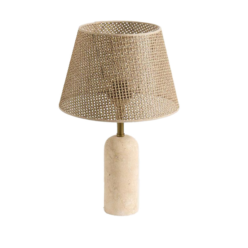 EPTL9150 Modern Stone Base Table Lamp with Woven Shade｜Nordic Bedside & Hotel Table Lamp