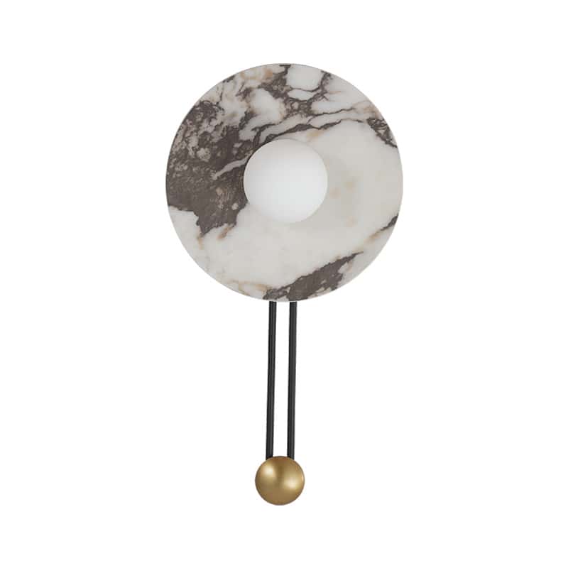EPWL9199 Round Marble Wall Lamp with Brass Rod Natural Stone LED Sconce