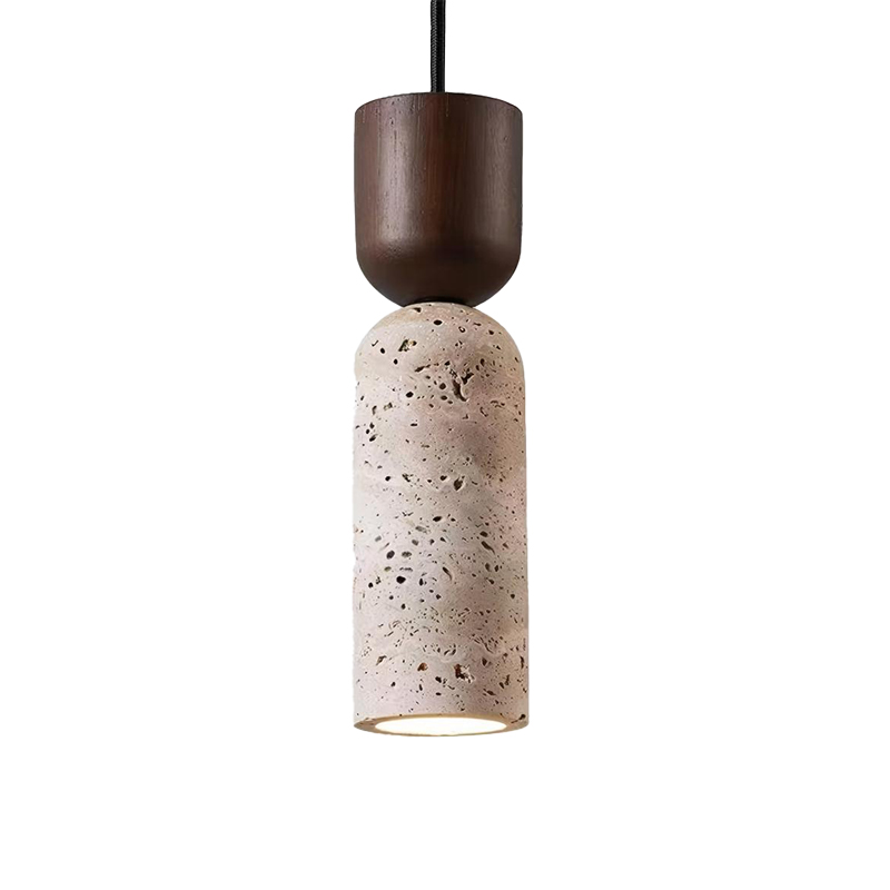 EPPL9237 Modern Travertine Cylinder Pendant Light with Wooden Top