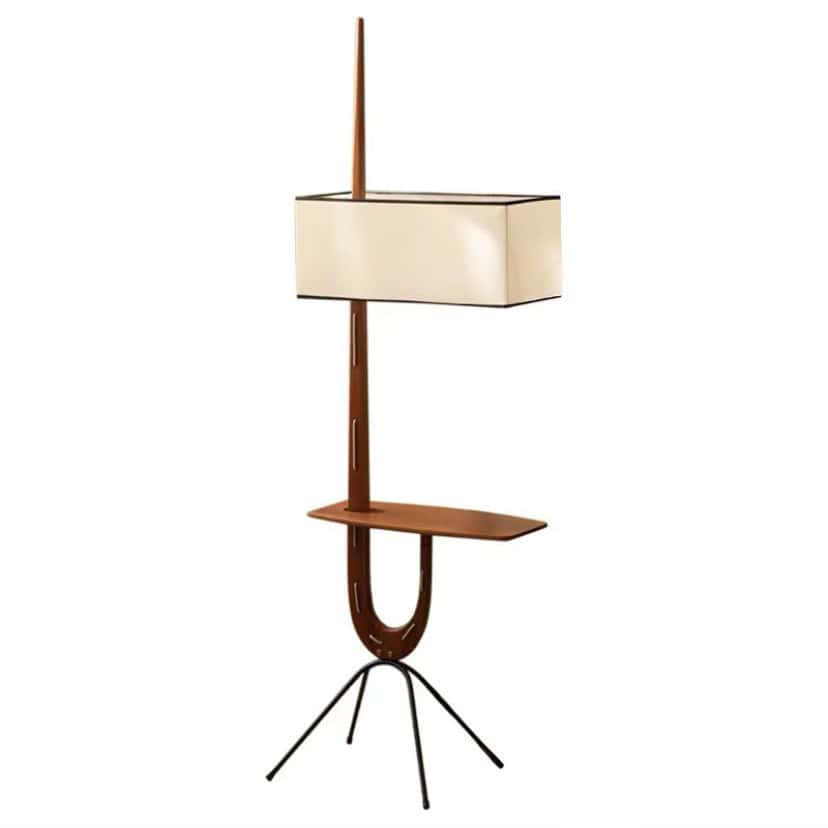 EPFL9267Modern Wood Floor Lamp with Integrated Shelf and Fabric Shade