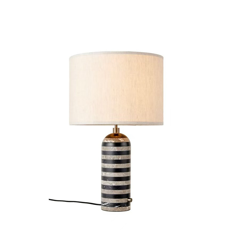 EPTL0455Modern Marble Table Lamp Black and White Striped Base with Fabric Shade