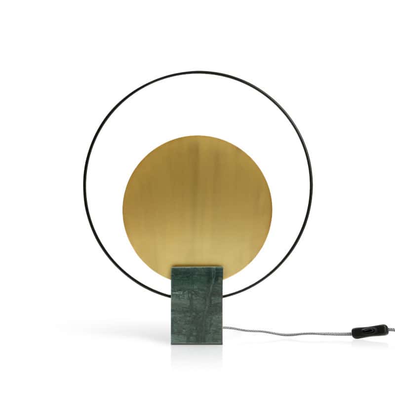 EPTL0595Green Marble Base with Gold Circular Shade and Minimalist Design