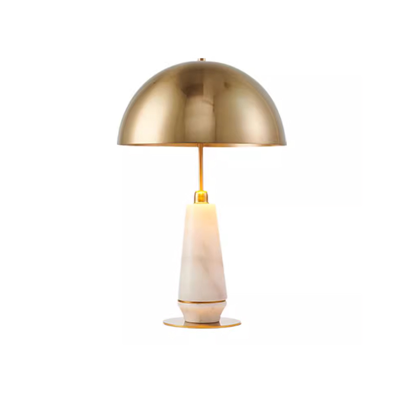 EPTL0602Luxurious LED Table Lamp, White Marble Base with Polished Brass Dome Shade