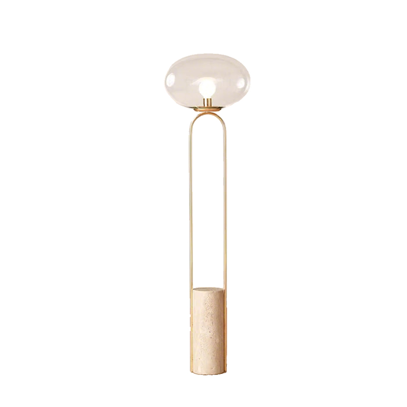 EPFL0614Modern Travertine Base Floor Lamp with Glass Globe