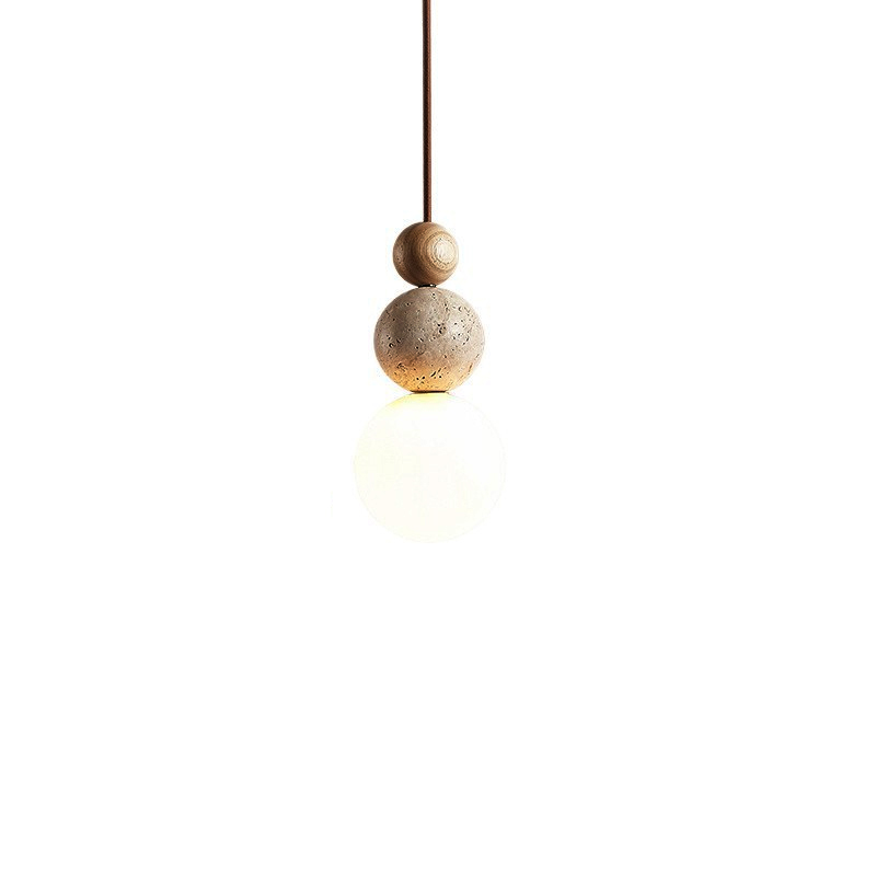 EPPL0629Modern Stone Ball Pendant Light Nordic Wooden Globe Hanging Lamp Decorative Interior Lighting