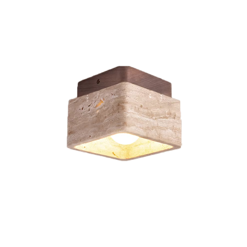 EPCL0644Modern Travertine Ceiling Light Natural Stone Flush Mount Lamp Nordic Wooden Base Lighting