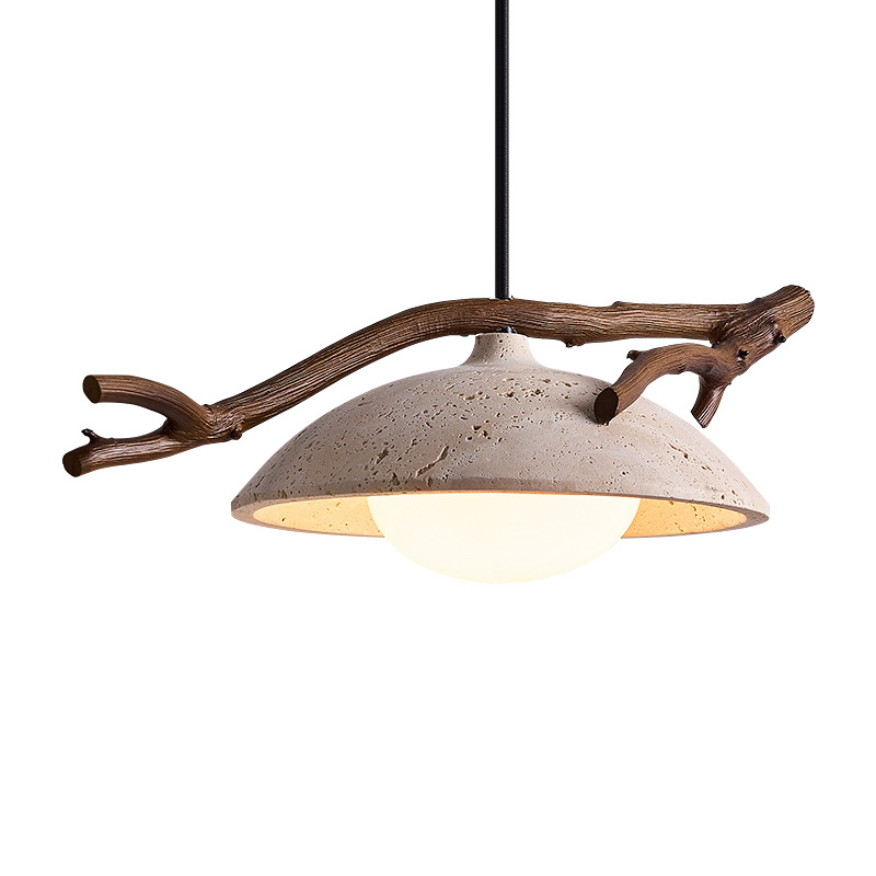 EPPL0647Modern Natural Branch Pendant Light Stone Dome Hanging Lamp for Living Room Restaurant