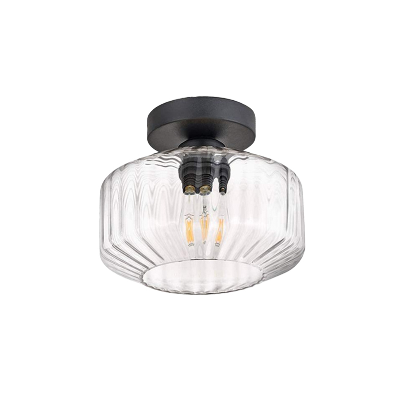 EPCL0653Modern Clear Glass Flush Mount Ceiling Light Vintage Ribbed Glass Indoor Lighting Fixture