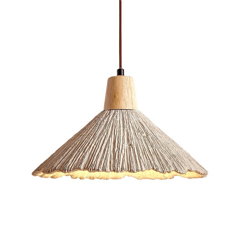 Nordic Fringe Texture Pendant Light Wooden Top Decorative Hanging Lamp