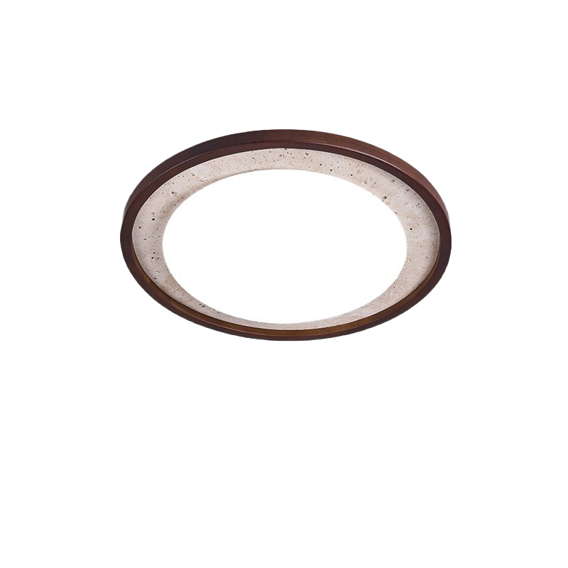 EPCL0657Modern Wooden Frame Ceiling Light Round Stone LED Flush Mount Lamp