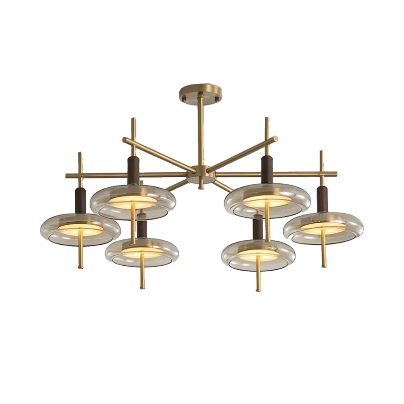 EPPL0662Modern Mid Century Chandelier Glass Disc Multi Light Brass Ceiling Lamp