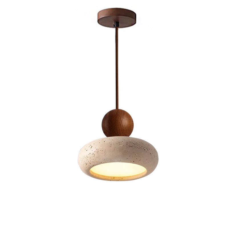 EPPL0663Modern Travertine Pendant Light Wooden Ball Decorative Hanging Lamp