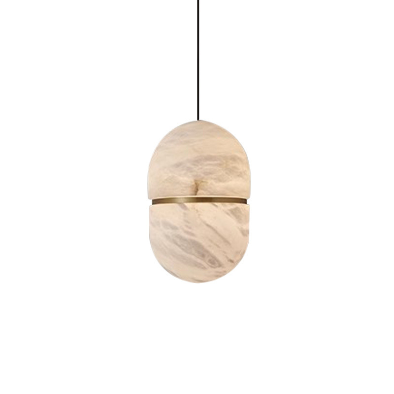 EPPL0669Modern Alabaster Pendant Light Brass Ring Decorative Marble Effect Hanging Lamp