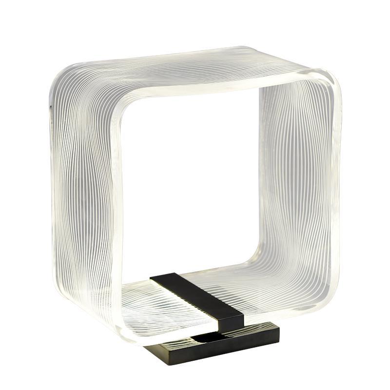 EPTL0669Sculptural Clear Acrylic Table Lamp Modern Square Design with Black Metal Base