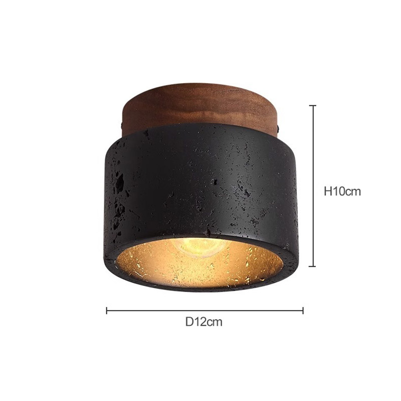 EPCL0624Modern Black Stone Flush Mount Ceiling Light Wooden Top Indoor Decorative Lamp