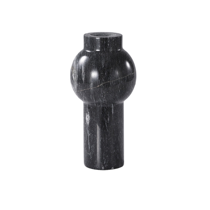 EP-2Luxury Black Marble Vase Modern Sculptural Stone Vase Decorative Home Decor